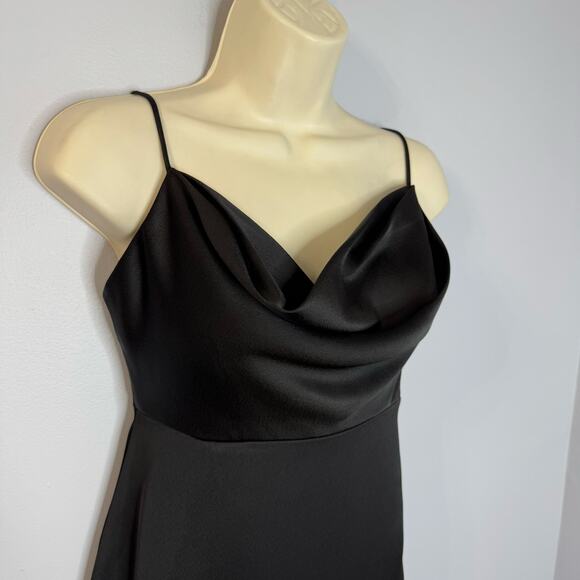 BHLDN Satin Cowl-Neck Midi Slip Dress Black Effortless Staple Tie Back Sz 6 - Picture 4 of 13